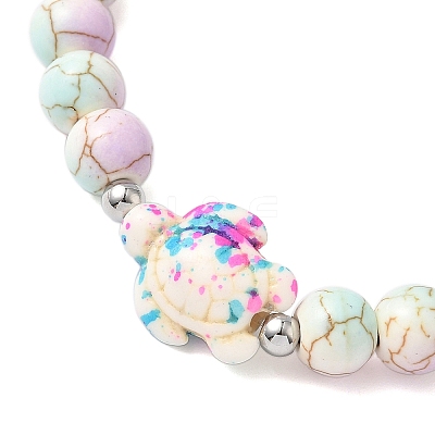 Baking Paint Synthetic Turquoise Round & Tortoise Beads Stretch Bracelets for Men Women BJEW-JB12340-01-1