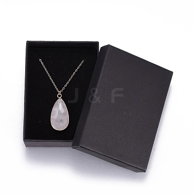 Teardrop Natural Rose Quartz Pendant Necklaces NJEW-JN02321-03-1