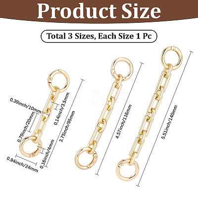 3Pcs 3 Styles Alloy Rectangle Link Bag Extender Chains PURS-BBC0001-06-1
