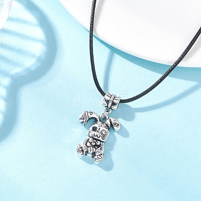 Alloy with Black Glass Rabbit Pendant Waxed Cord Necklaces for Women NJEW-JN05540-1
