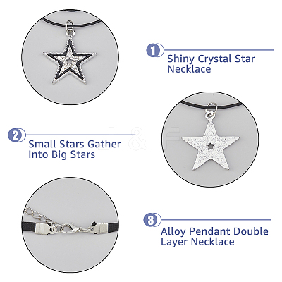4Pcs 4 Style Star & Guitar Natural Dalmatian Jasper & Alloy Pendant Necklaces Set with Waxed Polyester Cords NJEW-FI0001-16-1