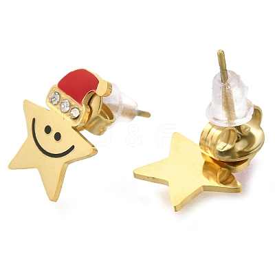304 Stainless Steel Enamel Stud Earrings EJEW-I316-02G-1