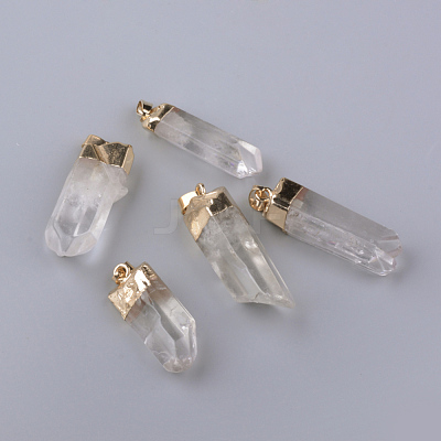 Electroplate Natural Quartz Crystal Pendants G-Q481-73G-1