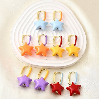 Star Brass Hoop Earrings EJEW-D314-01G-1