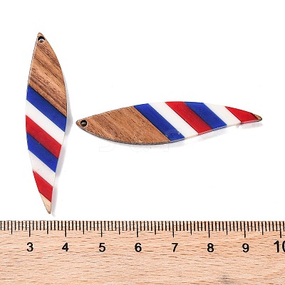 Independence Day Opaque Striped Resin & Walnut Wood Pendants RESI-U010-02B-1