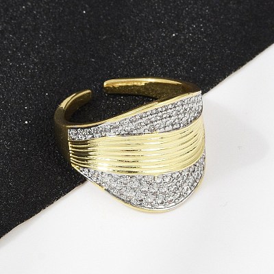 Brass Micro Pave Cubic Zirconia Open Cuff Ring for Women RJEW-F177-03GP-02-1