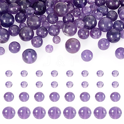 100Pcs 3 Styles Natural Amethyst Round Bead Strands G-TA0002-46-1