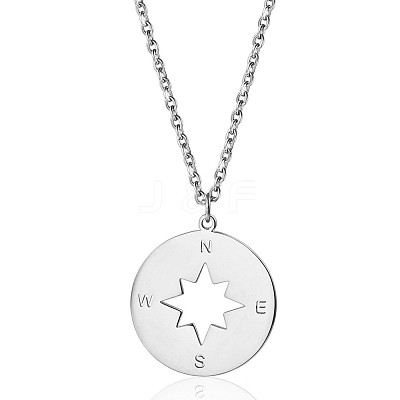 Fashionable 304 Stainless Steel Compass Pendant Necklaces for Women's Daily Wear YQ3893-1-1