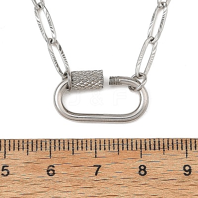 304 Stainless Steel Oval Screw Carabiner Lock Pendant Textured Paperclip Chain Necklaces NJEW-JN06576-01-1