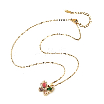 Brass Micro Pave Cubic Zirconia Butterfly Pendant Neckalces for Women NJEW-S448-09G-1