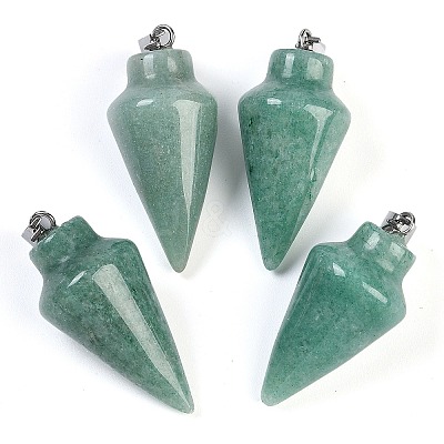 Natural Green Aventurine Gemstone Pointed Pendants G-K384-01P-01-1