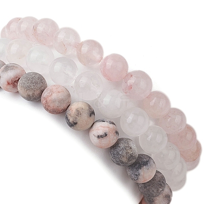 3Pcs 3 Styles Natural Mixed Gemstone Round Beaded Stretch Bracelets Set BJEW-JB10139-04-1