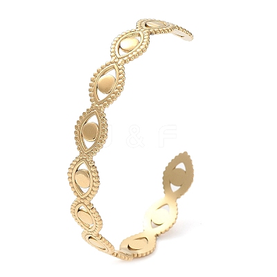 304 Stainless Steel Hollow Horse Eye Cuff Bangle for Women BJEW-D061-05G-1