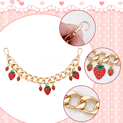 2Pcs Alloy Enamel Strawberry Charm Aluminum Bag Decorative Chains HJEW-BBC0001-27B-1