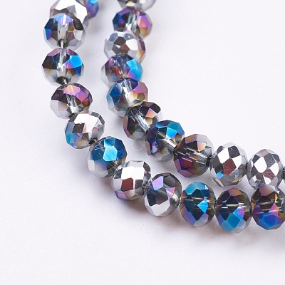 Half Plated Faceted Rondelle Electroplate Glass Beads Strands X-EGLA-D020-6x4mm-20-1