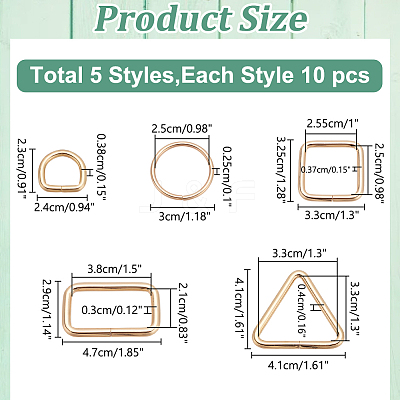 50Pcs 5 Style Iron Buckle Clasps IFIN-WR0001-12-1