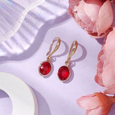 Oval Brass with Glass Pendants Dangle Earring for Women EJEW-JE05938-1