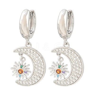 Brass Micro Pave Cubic Zirconia Hoop Dangle Earrings KK-CBA8324-05A-P-1