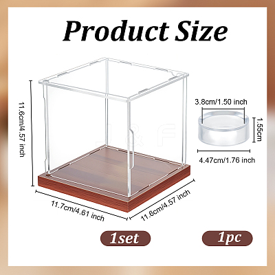 1 Set Square Acrylic Dust-Proof Display Boxes with Wooden Base AJEW-OC0013-56A-1
