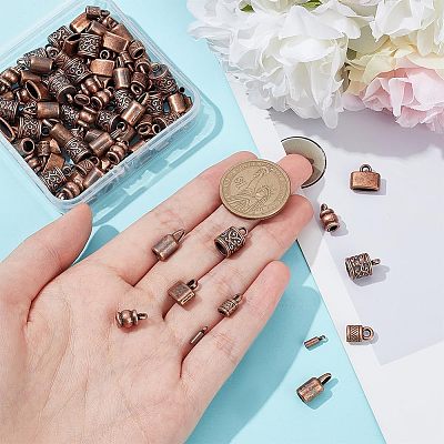 120Pcs 6 Styles Tibetan Style Alloy Cord End FIND-NB0004-49-1