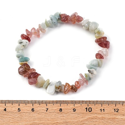 Natural Amazonite & Strawberry Quartz Chip Stretch Bracelets X-BJEW-JB04490-04-1