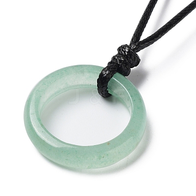 Natural Green Aventurine Ring Pendant Necklace with Waxed Cords NJEW-R262-01A-09-1