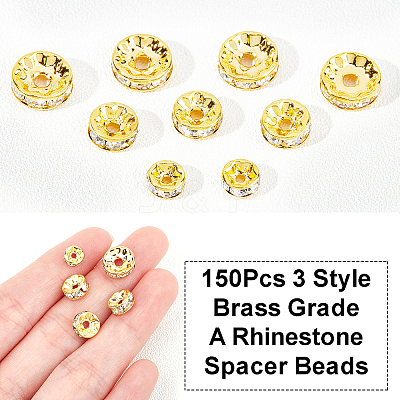150Pcs 3 Style Brass Grade A Rhinestone Spacer Beads RB-NB0001-20-NF-1