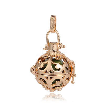 Golden Plated Brass Hollow Round Cage Pendants KK-J246-10G-1