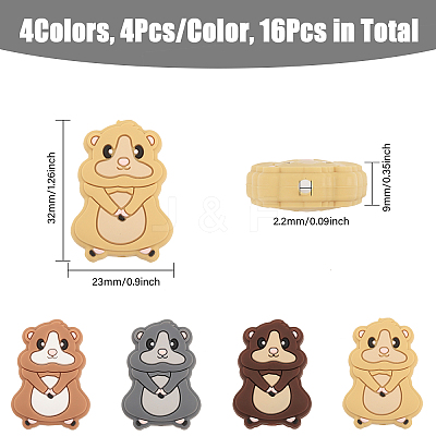 16Pcs 4 Colors Squirrel Food Grade Eco-Friendly Silicone Focal Beads SIL-CA0003-02-1