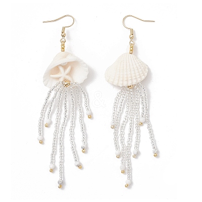 3 Pairs 304 Stainless Steel Gemstone & Glass Seed Beaded Jellyfish Dangle Earrings EJEW-MZ00529-1