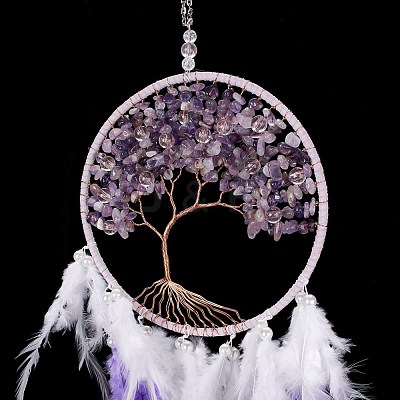 Iron Woven Web/Net with Feather Pendant Decorations AJEW-B017-06-1