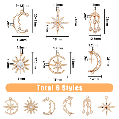 24Pcs 6 Styles Brass Micro Pave Cubic Zirconia Pendants KK-DC0002-84-1