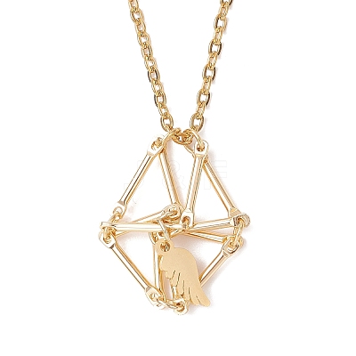 Brass Macrame Pouch Natural Rose Quartz Inside & 304 Stainless Steel Pendant Necklaces for Women NJEW-JN05607-02-1