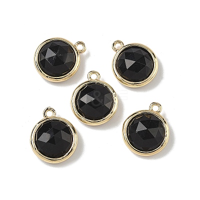 Natural Obsidian Faceted Flat Round Charms G-U028-03G-14-1