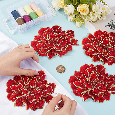 4Pcs Peony Polyester Embroidery Sew On Patches PATC-CY0001-72B-1