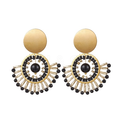 Boho Natural Black Onyx Ear Studs EJEW-MZ00239-1