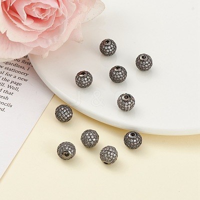 CZ Brass Micro Pave Grade AAA Clear Color Cubic Zirconia Round Beads KK-O065-8mm-05B-NR-1