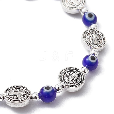 Evil Eye Lampwork & Alloy Beaded Stretch Bracelet BJEW-JB09671-1