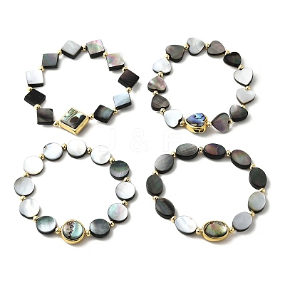 Abalone Shell Beads Stretch Bracelets BJEW-D315-03G-1