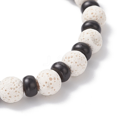 Natural Lava Rock & Coconut Shell Beaded Stretch Bracelets for Women Men BJEW-JB12470-03-1