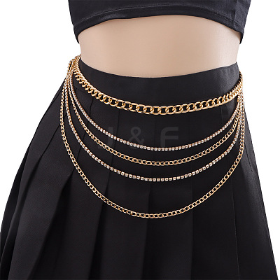 Alloy Crystal Rhinestone Curb Chain Multilayer Waist Belly Chains for Women FS-WGC55BA-01-1