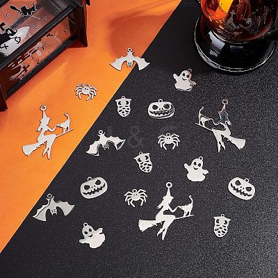 24Pcs 6 Style 201 and 304 Stainless Steel Pendants STAS-UN0034-07-1