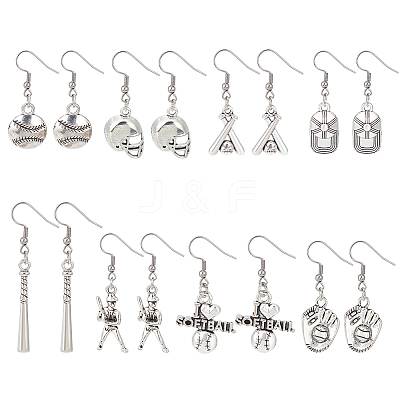 8 Pairs 8 Style Softball Sport Theme Alloy Dangle Earrings EJEW-AN0003-21-1