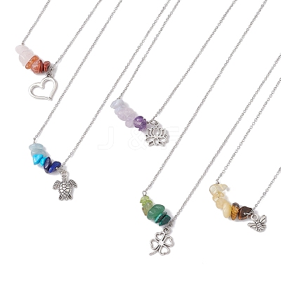 Gradient Color Gemstone Chip & Alloy Pendant Necklaces NJEW-JN05074-1