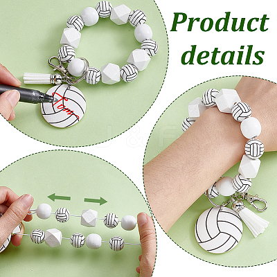 30Pcs Volleyball Wood Pendant Decorations HJEW-JOY00015-1