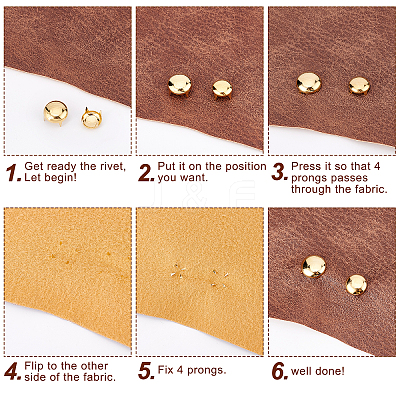 200Pcs 5 Style Brass Four-Claw Rivets KK-GF0001-07G-1