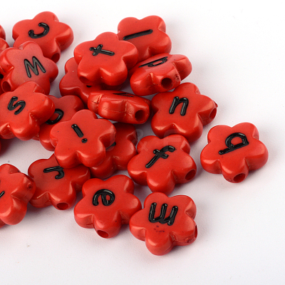 Opaque Acrylic Flower Horizontal Hole Letter Beads SACR-Q126-06-1
