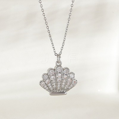 Ocean Summer Brass Pave Clear Cubic Zirconia Pendant Necklaces FS-WG82AA1-10-1