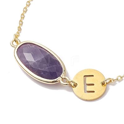 Natural Amethyst Faceted Oval Link Bracelets BJEW-JB10263-02-1
