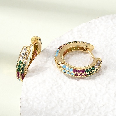 Brass Micro Pave Cubic Zirconia Hoop Earrings KK-CBA8324-24G-1